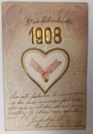Raro Cartão Postal de Luxo "1908"  Relevo Dourado e Coração em Relevo  Mensagem Poética de ÉpocaExemplar magnífico datado de 13 de Setembro de 1908. A peça apresenta uma riqueza de acabamentos táteis típicos das produções de gala da cartofilia europeia, com uma composição romântica e elegante.