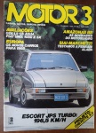 Revista Motor 3 Nº 56 (1985) - Especial Escort JPS Turbo e Gol LS 1.6 ÁguaTeste do Escort JPS Turbo, atingindo a impressionante marca de 196,5 km/h  uma raridade documental sobre a preparação da época.