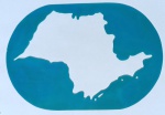 memorabilia escolar e promocional clássica: um vazado (stencil) de plástico do mapa do estado de São Paulo. Este tipo de item era muito comum em kits escolares das décadas de 1970 e 1980, frequentemente distribuídos como brinde por bancos (como o Banespa) ou instituições estaduais.
