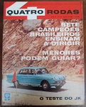 Quatro Rodas nº 25, de agosto de 1962. Um exemplar de prestígio do Ano III, essencial para colecionadores da marca FNM (Fábrica Nacional de Motores), pois traz o teste completo do carro mais luxuoso do Brasil na época.