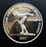 Moeda Mongólia - 500 Tögrög 2001 - Km-191 Proof FC - na Capsula original - Prata (.925) - 25 g - 38,61 mm - Comemorativa ogos Olímpicos de inverno de 2002 - Salt Lake City- Patinação de velocidade.