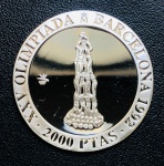 Moeda Espanha - 2000 Pesetas 1990 - Prata (.925) - 27 g - 40 mm - Km-863 Proof FC - Comemorativa Castellers - Séries: Jogos Olímpicos de Verão Barcelona 1992 - Rei Juan Carlos I e do príncipe Felipe