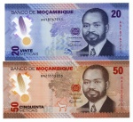 2 Cédulas Moçambique 2024 Polimero FE - 20 e 50 Meticais - Primeiro presidente, Samora Moisés Machel. 
