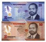 2 Cédulas Moçambique 2024 Polimero FE - 20 e 50 Meticais - Primeiro presidente, Samora Moisés Machel. 