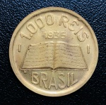 Moeda do Brasil - 1000 Réis 1935 - V-156 (Módulo Maior) - Bronze-Alumínio - Jose Anchieta - Excelente Conservação