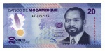 Cédula Moçambique  - 20 Meticais 2024 - Polimero FE - Primeiro presidente, Samora Moisés Machel - Série Nº AA18767714.