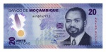 Cédula Moçambique  - 20 Meticais 2024 - Polimero FE - Primeiro presidente, Samora Moisés Machel - Série Nº AA18767713.