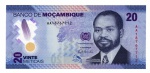 Cédula Moçambique  - 20 Meticais 2024 - Polimero FE - Primeiro presidente, Samora Moisés Machel - Série Nº AA18767712.