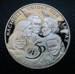 Moeda Cuba - 10 Pesos 1995 - Km-540 Proof FC - Prata (.925) - 28,28 g - 38,61 mm - Comemorativa 50º Aniversário das Nações Unidas.