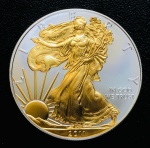 Estojo Estados - 1 Dolar 2011 American Silver Eagle - 1 Onça De Prata  (.999) - 31,103g - 40,6mm - Km-273 FC - Edição Com Acabamento Em Ouro - Rara.