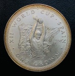 Ilha de Man - 1 Coroa 1982 Prata (.999) - 28,28 g - 38,6 mm - Km-91 - Edição Comemorativa Campeonato do Mundo de 1982 - Troféu.