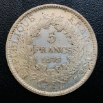 França - 5 Francos 1875 Prata (.900) - 25g - 37mm - Km-820 - Série: Tipo Hércules - 3ª República.