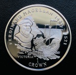 Ilha de Man - 1 Crown 1996 - Prata (.925) - 28,28 g - 38,61mm - Km-626a- Proof Fc - Edição Comemorativa Fernão de Magalhães - Séries: Grandes Exploradores do Mundo.