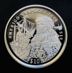 Serra Leoa - 10 Dolares 1999 - Prata (.925) - 28,28 g - 38,61mm - Km-?113 - Proof Fc - Edição Comemorativa Explorador italiano Américo Vespúcio.