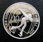Itália - 10 Euros 2005 - Prata (.925) 22 g -34 mm Proof FC Km-262 - Comemorativa XX Jogos Olímpicos de Inverno de 2006 - Torino (2ª Edição) Patinação de velocidade.