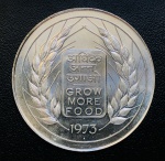 Índia - 20 Rúpias 1973 - Prata (.500) - 30 g - 44 mm - Km-240 - Edição Comemorativa FAO - Produza Mais Alimentos.