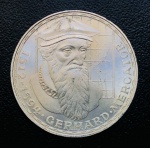 Moeda Alemanha - 5 Deutsche Mark 1969 - Letra F - Km-126 - Prata (.625) - 11,2 g - 29 mm - Comemorativa 375º aniversário da morte de Gerhard Mercator.