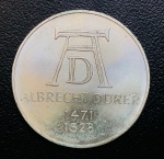 Moeda Alemanha - 5 Deutsche Mark 1971 - Letra D - Km-129 - Prata (.625) - 11,2 g - 29 mm - Comemorativa 500º aniversário do nascimento de Albrecht Dürer.