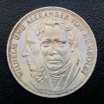 Moeda Alemanha - 5 Deutsche Mark 1967 - Letra F - Km-120 - Prata (.625) - 11,2 g - 29 mm - Comemorativa Wilhelm e Alexander von Humboldt.