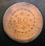 Cobre do Brasil - 80 Reis 1829 R - C-619 - Casa da Moeda do Rio de Janeiro - Imperio D. Pedro I - Mbc