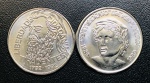 Lote com 2 Moedas do Brasil - ( 5000 Cruzeiros 1992 Tiradentes ) - ( 1 Cruzado Novo 1989 - Centenario da Republica ) - Aço Inox - FC.