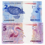 Cédula Do Brasil - Casal Perfeito - 2 e 5 Reais 1º e 2ª Familia Serie Nº 000028685 - Serie AA C-333 - C-342 FE ( Guido Mantega - Alexandre Tombini).