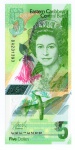Cédula Estrangeira - Estados Orientais do Caribe - 5 Dolares 2021 P-56 Polimero FE - Rainha Elizabeth II.