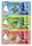 Set Com 3 Cédulas Brunei - 1 - 5 - 10 Dolares 2026 P-New Polimero FE - Sultão Hassanal Bolkiah.