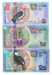 Set Com 3 Cédulas Suriname 5 - 10 - 25 Florins 2000 Todas FE - P-146-147-148 - Edição de 2000 `Pássaros`.