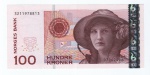 Cédula Noruega - 100 Kroner 2003-2014 - P-49 FE - Séries: Kronesedlerne 7th issue - 1994-2020 - Rei Haroldo V (1991-hoje).