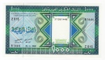 Cédula Mauritânia - 1000 Ouguiya 1989 - Autoridade governante República Islâmica - P-7A - Fe .