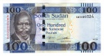 Cédula Sudão do Sul - 100 Libras Sudanese 2019 - P-B115d FE - Dr. John Garang de Mabior (1945-2005), foi um político e líder revolucionário sudanês e um guerreiro Dinka. 