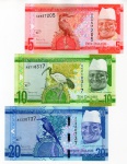 3 Cédulas Gambia - 5 Dalasis 2015 P-31 FE / 	10 Dalasis 2015 P-32 FE / 20 Dalasis 2015 P-33 FE - Séries: ND (2015) `President Jammeh` Issue 
