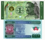 2 Cédulas Estrangeiras - ( Mauritânia 1000 Ouguiya 2014 Polimero FE - P-19 ) - ( Guatemala 1 Quetzal 2024 - P-129 Fe - Comemorativa 100 anos da moeda Quetzal ).