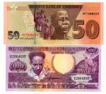 2 Cédulas Estrangeiras - ( 	Suriname  100 Gulden 1986 - P-133 FE ) - ( Zimbabué 50 Dolares 2020 - P-105 FE ) .