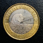Moeda Finlândia - 5 Euros 2015 - Km-240 FC - Bimetálica - Comemorativa Séries: Animals of the Provinces - Castor em Satakunta.