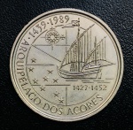 Moeda Portugal - 100 Escudos 1989 - Km-648 - Cuproníquel -16,5 g - 34 mm - Comemorativa Séries: II - Descobertas Portuguesas - Colonização dos Açores.