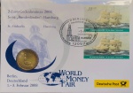 Envelope 1º Dia - com Moeda 2 Euros 2008 Alemanha Letra J - Km-261 FC - Comemorativa Estado Federal de Hamburgo. - Com 2 Selos com carimbo.