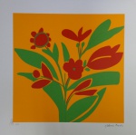 Aldemir Martins - editado pela fundação - Flores fundo amarelo - Serigrafia, 10/50 - 50 x 50 cm - Sem moldura