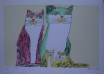 Aldemir Martins (Editado pela fundação) - família de gatos, Serigrafia,  P.I. - 35 x 50 cm - sem moldura