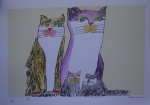 Aldemir Martins (editado pela fundação) - Família de gatos - Serigrafia,  P.I. - 35 x 50 cm - sem moldura