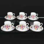 PORCELANA, seis (6) xícaras para café, ornamentação floral policromada, marca EMANO (Janowitzer, Rio de Janeiro, RJ, 1931 a 1977, revendedor e decorador de porcelana de outras fábricas), sinais de uso, vide foto.