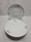 Jogo de 6 pratos rasos em porcelana Steatita floral com friso ouro. Medindo 24,5cm de diâmetro.
