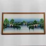 Quadro Pintura Óleo sobre Tela em Relevo, Assinado, Paisagem com Casas e Árvores, Moldura em Madeira. Medidas: Altura: 62  cm, Largura: 3,5 cm, Comprimento: 122 cm, Peso: 3060 g.