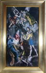 REPRODUÇÃO EMOLDURADA REPRESENTANDO MOMENTO BÍBLICO EM QUE OS PASTORES VISITAM O RECÉM CHEGADO MENINO JESUS  EM BELÉM > ADORAÇÃO DOS PASTORES- OBRA DE EL GRECO, POSSUI SELO DO MUSEO NACIONAL  DEL PRADO. MEDIDA TOTAL: