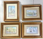 A. SCHERER -  4 AQUARELAS REPRESENTANDO PONTOS ESPECÍFICOS DA CIDADE DE  PORTO ALEGRE - RS ,  SENDO: IGEJA SÃO JOSÉ , DEPARTAMENTO NACIONAL DE CORREIOS E TELÉGRAFOS, IGREJA DA CONCEIÇÃO , TEATRO SÂO PEDRO, EMOLDURADOS, COM MARCAS NO PASPARTUR, MOLDURA COM VESTIGIOS DE CUPIM .MEDIDAS: 22 X 28 CM  CADA