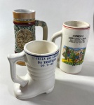 TRÊS CANECAS DE CHOPP EM CERÂMICA NACIONAL. MEDIDAS: