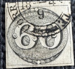 Império - Olho de Boi - 60 réis - nº 2 - 1843 - carimbado (800 UF).