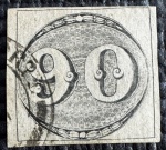 Império - Olho de Boi - 90 réis - nº 3 - 1843 - carimbado (2.700 UF).