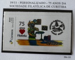 2019 - Personalizado Básico. 75 Anos da Sociedade Filatélica de Curitiba. PB-133 (vide foto), mint.